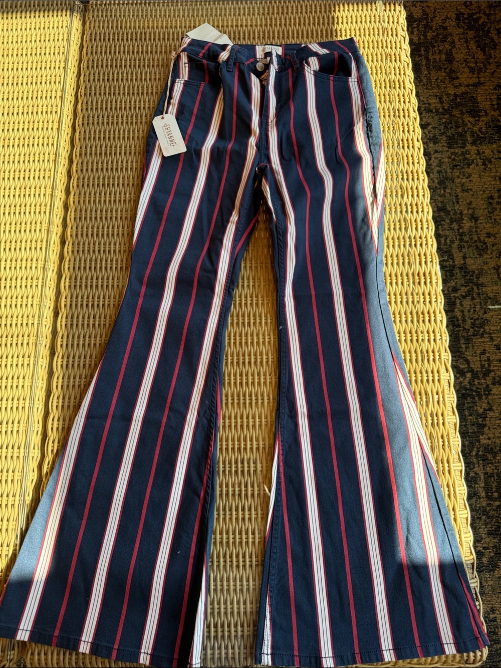 Shyanne Navy Striped Flare Pants with Red & White Accents